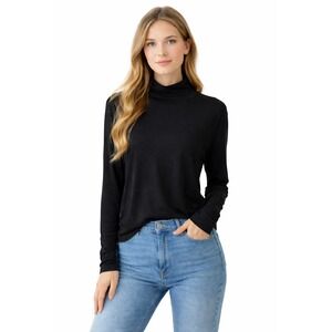 Black Mock Neck Long Sleeve Top Minimalist Plus Size 2XL Office Chic Staple